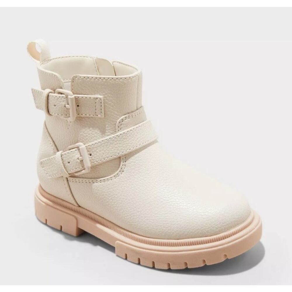 Toddler Girls Cat & Jack Evie Ankle Boots Cream Soft Faux Leather
